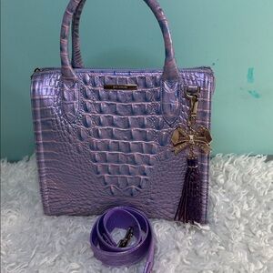 Brahmin Small Carolina Lilias Croc-Embossed Satchel with Gold Hardware